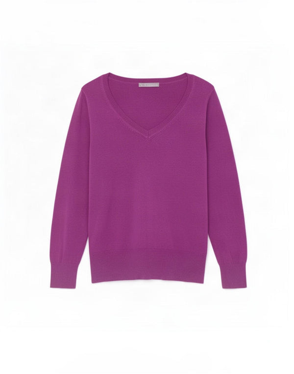 Marks & Spencer Womens V-Neck Jumper Sweater UK 16 Large Purple Viscose