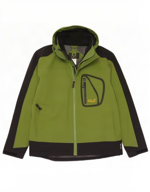 Jack Wolfskin Herren-Regenjacke mit Kapuze, UK 40/42, Mittelgrün, Farbblock