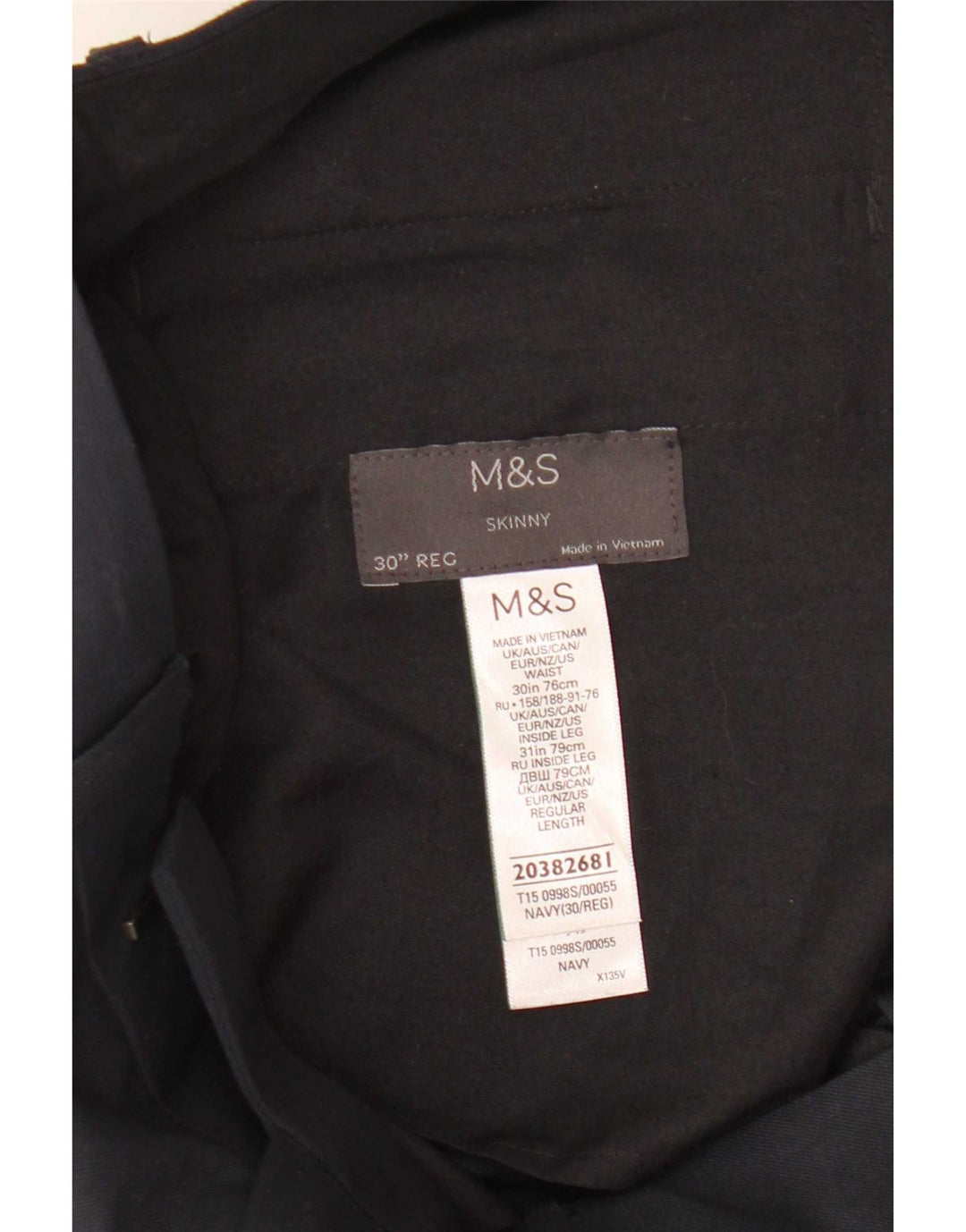 Marks & Spencer Herren Skinny Anzughose W30 L31 Marineblaues Polyester