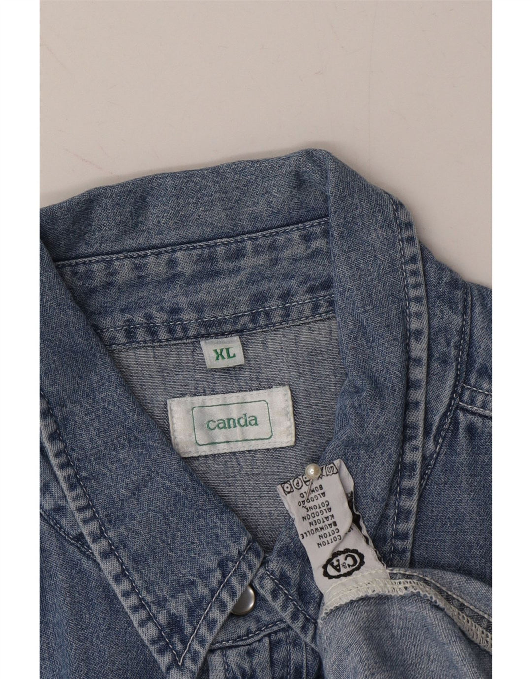CANDA Mens Short Sleeve Denim Shirt XL Blue Cotton Vintage Canda and Second-Hand Canda from Messina Hembry 