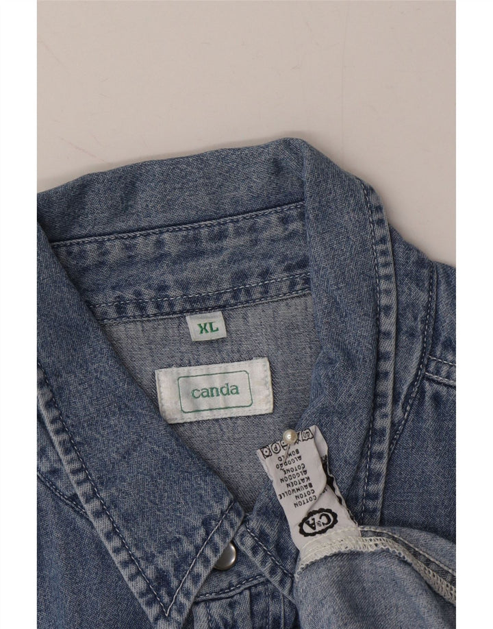 CANDA Mens Short Sleeve Denim Shirt XL Blue Cotton Vintage Canda and Second-Hand Canda from Messina Hembry 