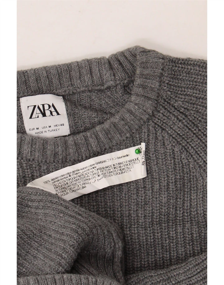 Zara Herren-Pullover mit U-Boot-Ausschnitt, mittelgraue Baumwolle