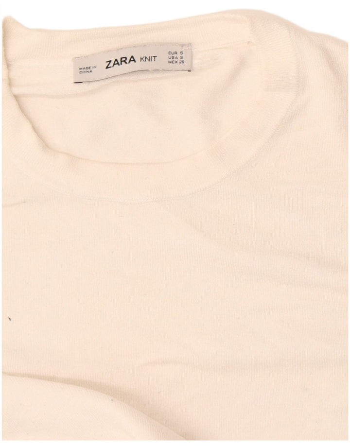 Zara Damen Crop Crew Neck Pullover Pullover UK 10 Small Weiß