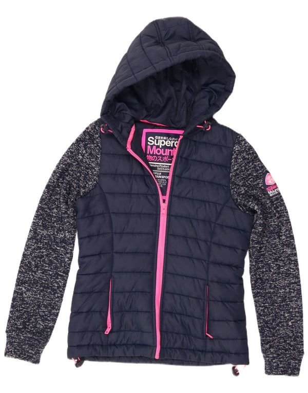 Superdry Wattierte Damenjacke mit Kapuze, UK 8, Größe S, Marineblau gesprenkeltes Polyester