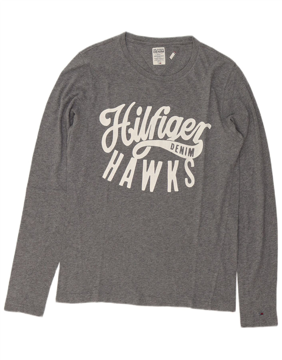 Tommy Hilfiger Herren-Oberteil mit Grafik, langärmlig, klein, grau gefleckte Baumwolle