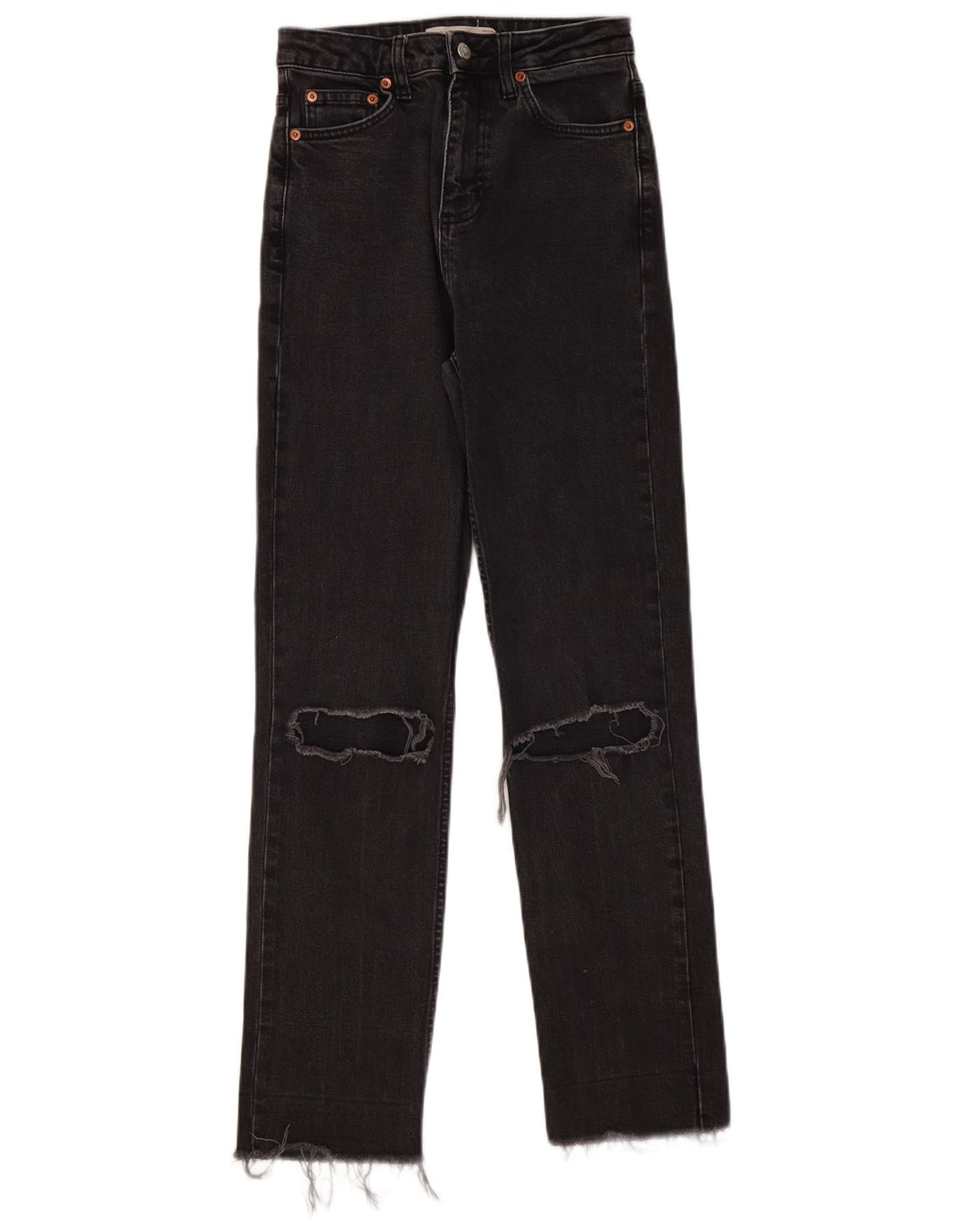 TOPSHOP Damen Distressed Straight Jeans W26 L29 Schwarze Baumwolle