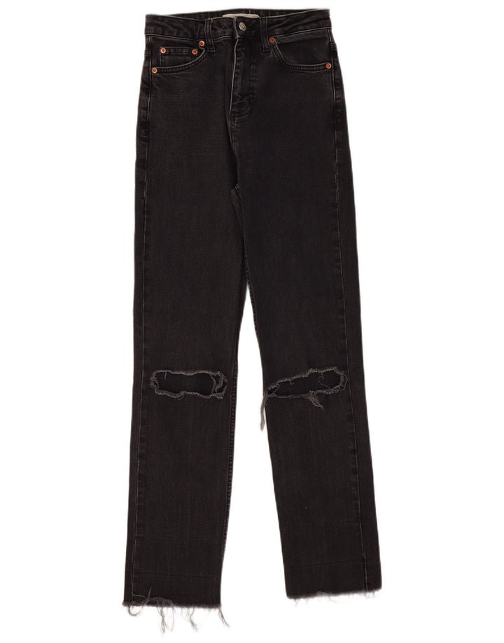 TOPSHOP Damen Distressed Straight Jeans W26 L29 Schwarze Baumwolle