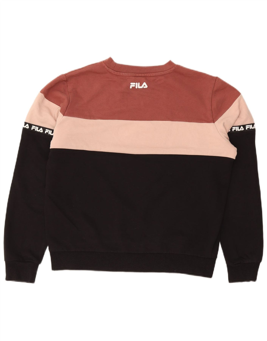 FILA Damen Grafik-Sweatshirt-Pullover UK 14 Mittelschwarz Farbblock