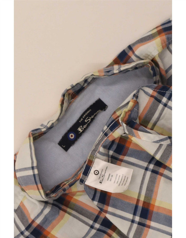 Ben Sherman Herren-Kurzarmhemd, groß, blau kariert, Baumwolle