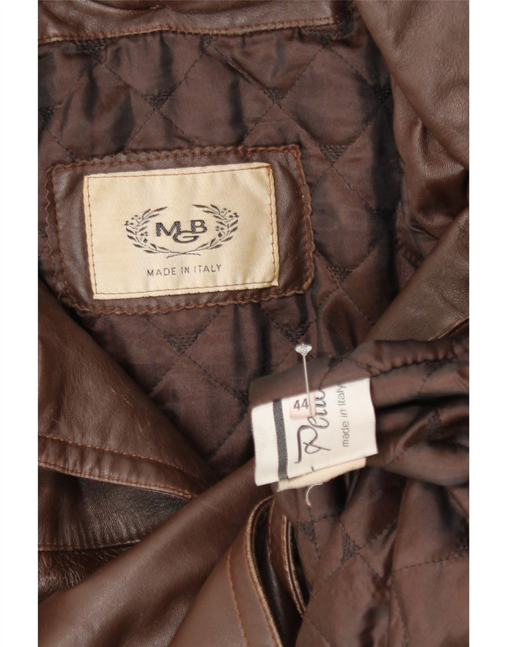 Vintage Damen-Ledermantel mit Kapuze, lockere Passform, IT 44, mittelbraunes Leder