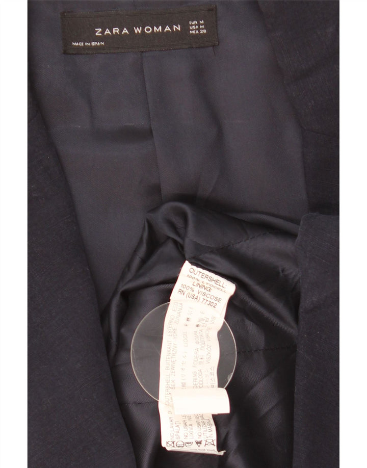 Zara Damen 1-Knopf-Blazerjacke UK 12 Medium Navy Blue Lyocell