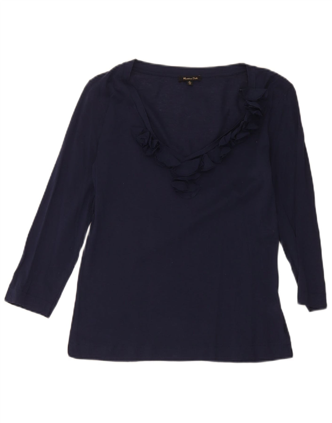 Massimo Dutti Damen-Blusenoberteil mit 3/4-Ärmeln, UK-Gr. 12, mittleres Marineblau