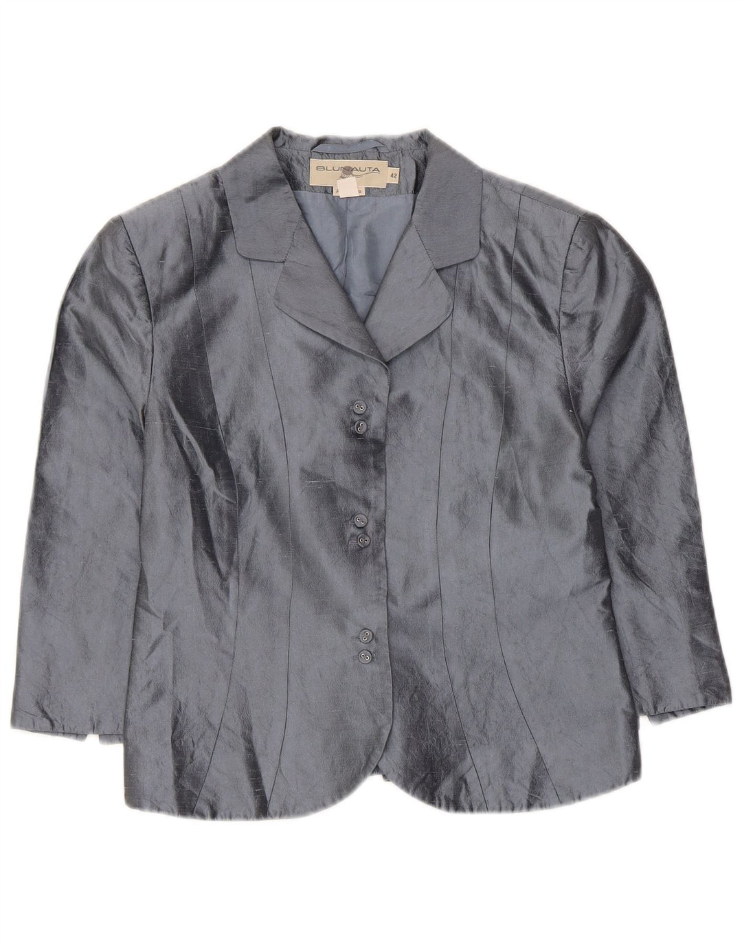 Blunauta Damen Crop 6 Button Blazer Jacke IT 42 Mittelgraue Seide