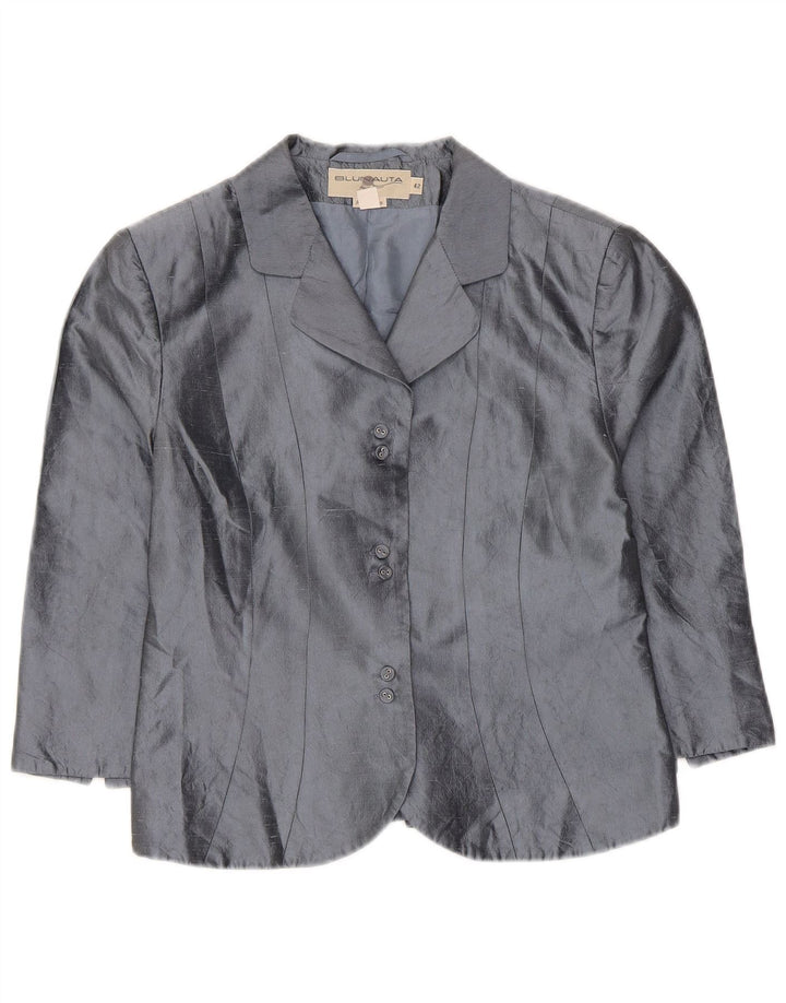 Blunauta Damen Crop 6 Button Blazer Jacke IT 42 Mittelgraue Seide