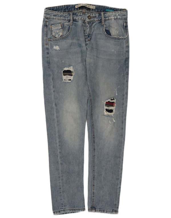 Zara Damen Boyfriend Distressed Tapered Jeans EU 34 2XS W24 L28 Blau
