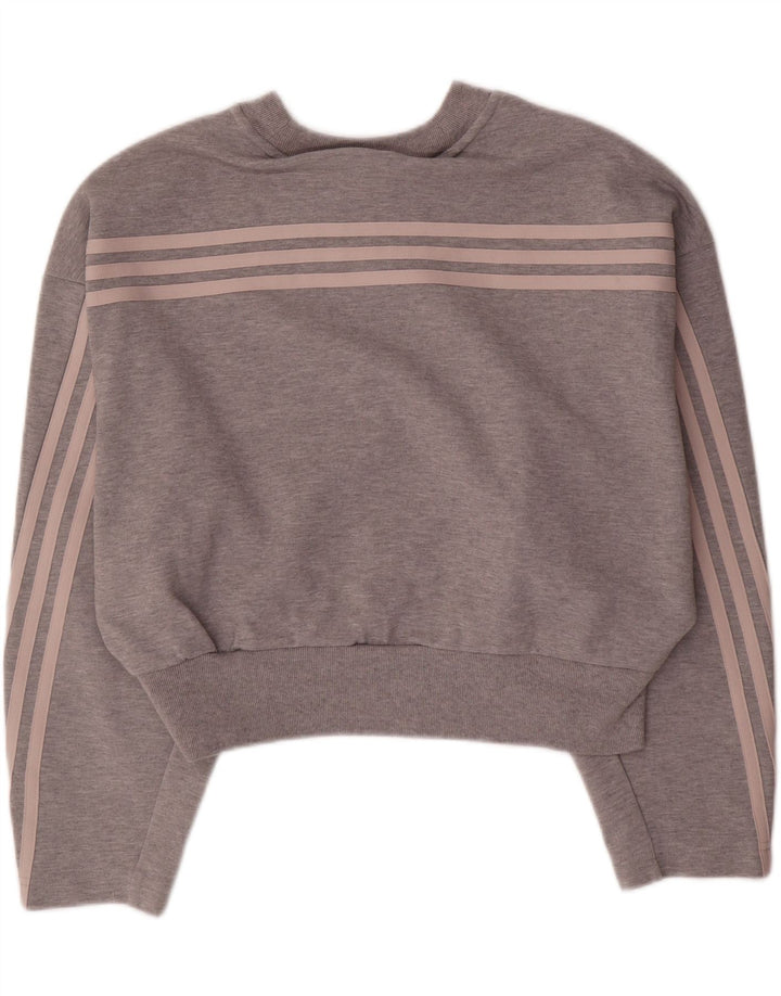 ADIDAS Womens Crop Oversized Sweatshirt Jumper UK 8/10 Small Grey Cotton
