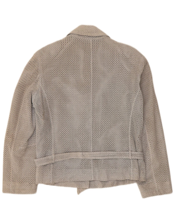 Luisa Spagnoli Damen Wildleder-Blazerjacke IT 48 XL Graues Leder