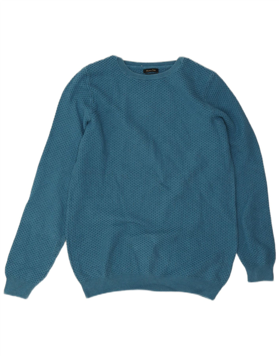 MASSIMO DUTTI Herren-Pullover mit Rundhalsausschnitt, groß, blaue Baumwolle