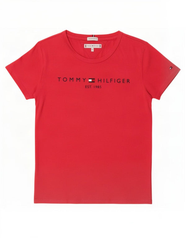 Tommy Hilfiger Mädchen-T-Shirt mit Grafik, 11–12 Jahre, rote Baumwolle
