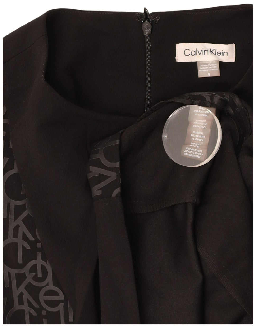 CALVIN KLEIN Damen Grafisches ärmelloses Etuikleid US 8 Medium Schwarz