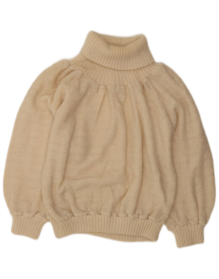 Vintage Damen Rollkragenpullover Pullover UK 10 Small Beige Argyle/Diamant