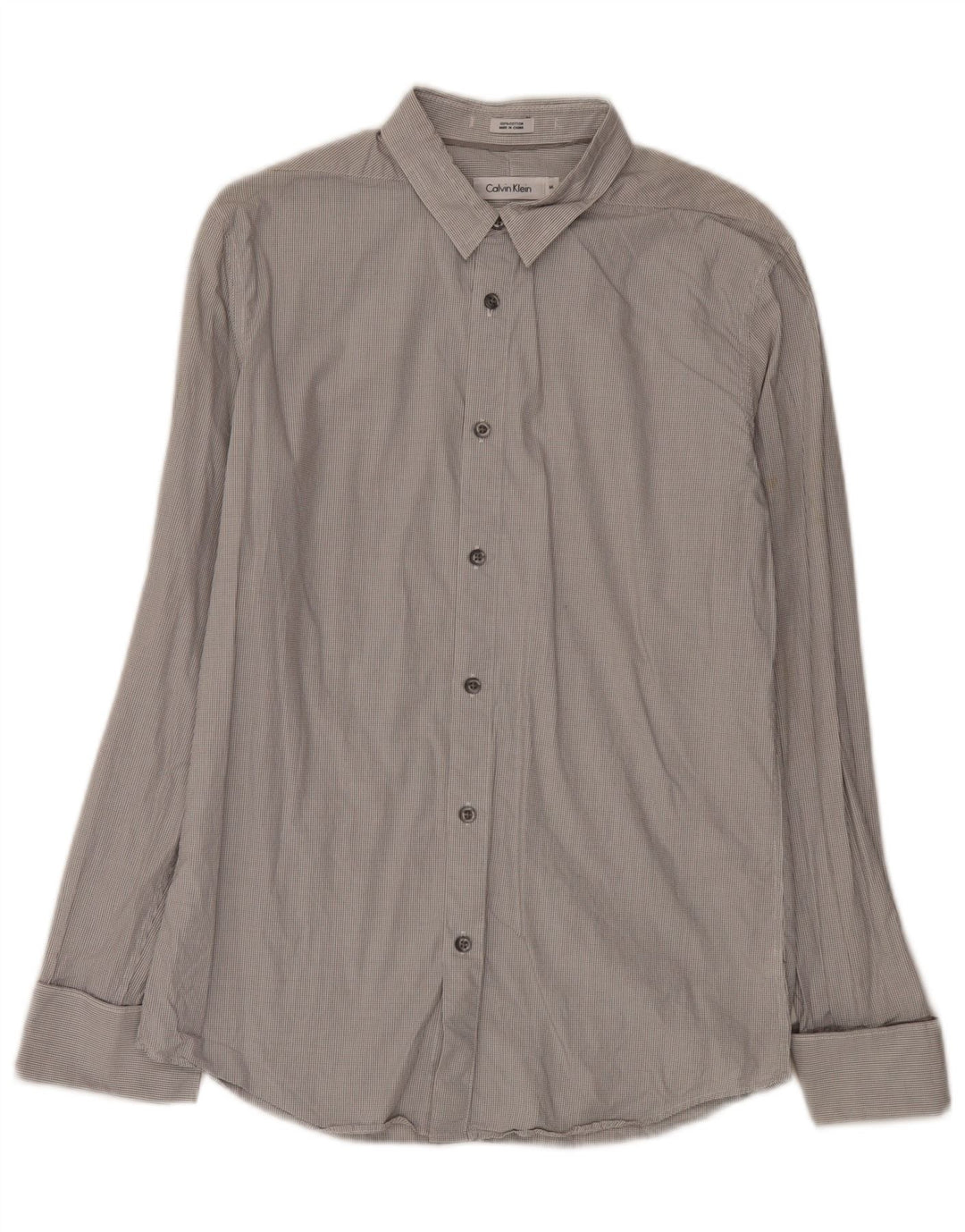 Calvin Klein Herren Slim Fit formelles Hemd aus mittelgrauer Gingham-Baumwolle