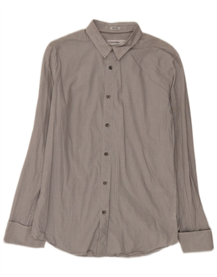 Calvin Klein Herren Slim Fit formelles Hemd aus mittelgrauer Gingham-Baumwolle