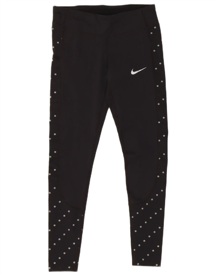 Nike Womens Dri Fit Leggings UK 10 Small Black Polka Dot Polyester