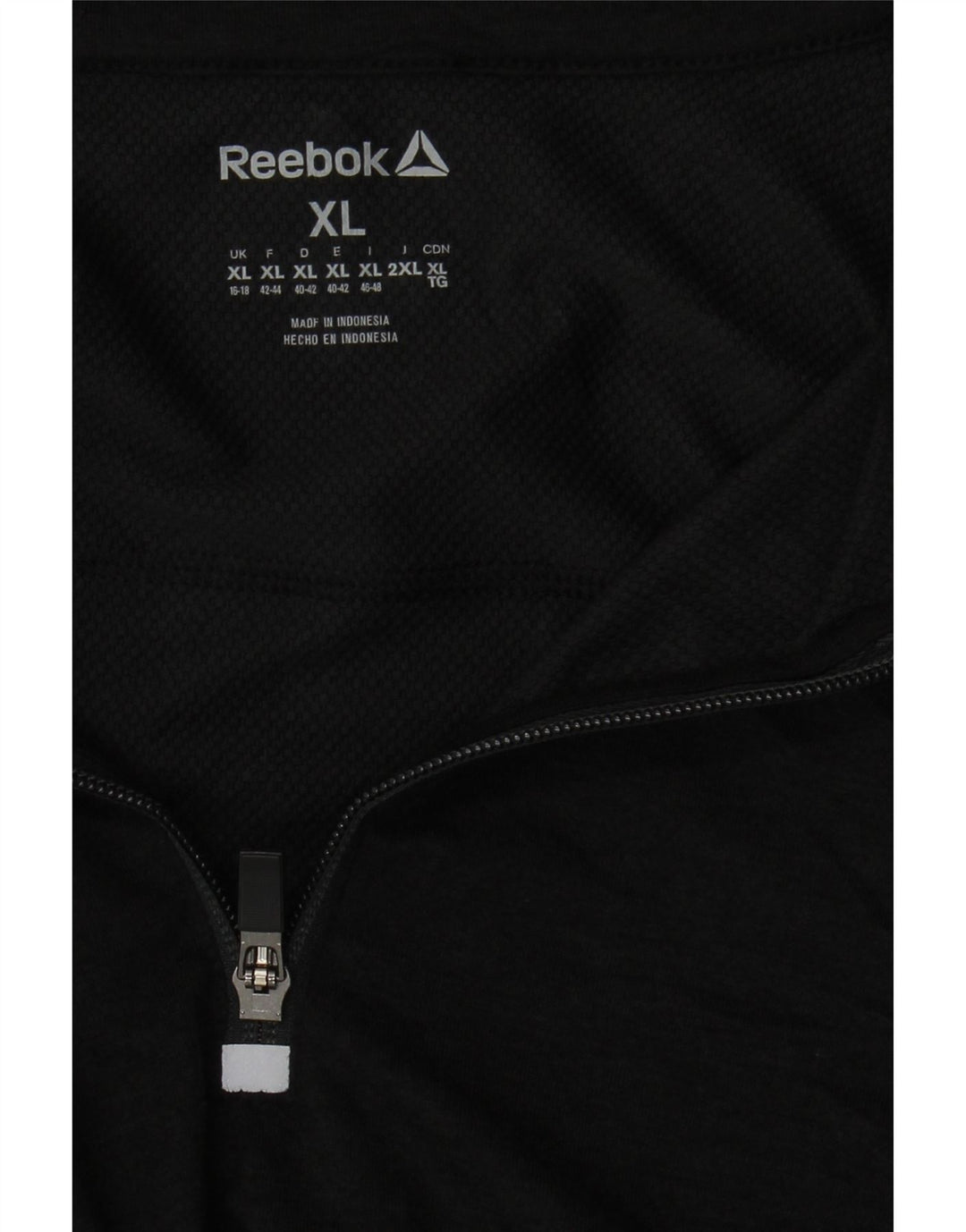 REEBOK Womens Zip Neck Pullover Tracksuit Top UK 16/18 XL Black Polyester Vintage Reebok and Second-Hand Reebok from Messina Hembry 