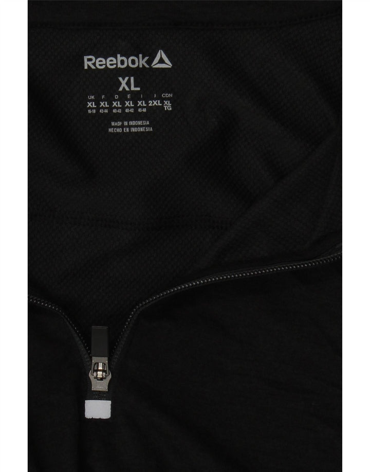 REEBOK Womens Zip Neck Pullover Tracksuit Top UK 16/18 XL Black Polyester Vintage Reebok and Second-Hand Reebok from Messina Hembry 