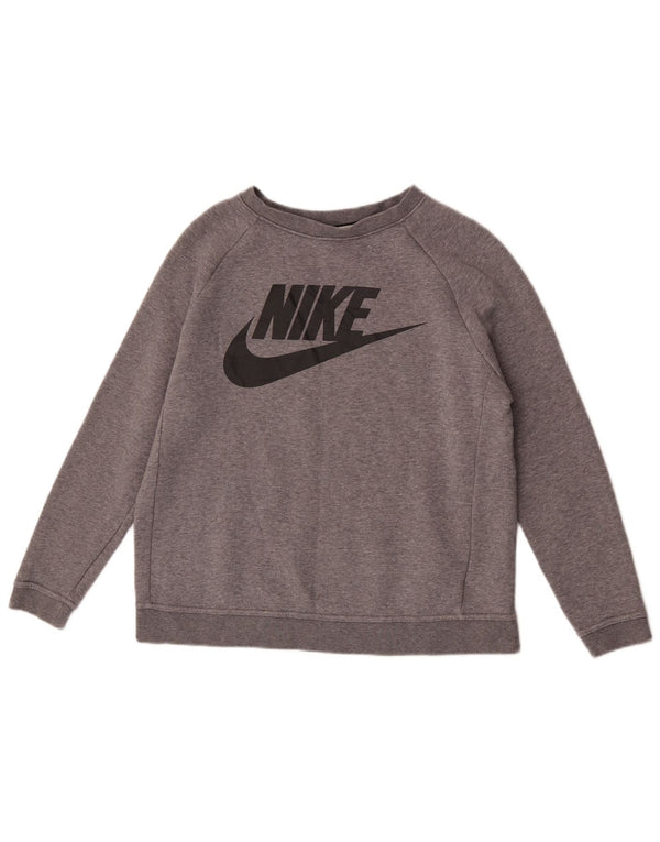 Nike Womens Graphic Sweatshirt Pullover UK 14 Mittelgrau gefleckte Baumwolle
