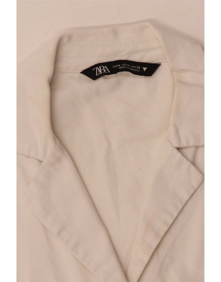 Zara Damen Übergroße Crop Kurzarm-Hemdbluse UK 14 Mittelweiß