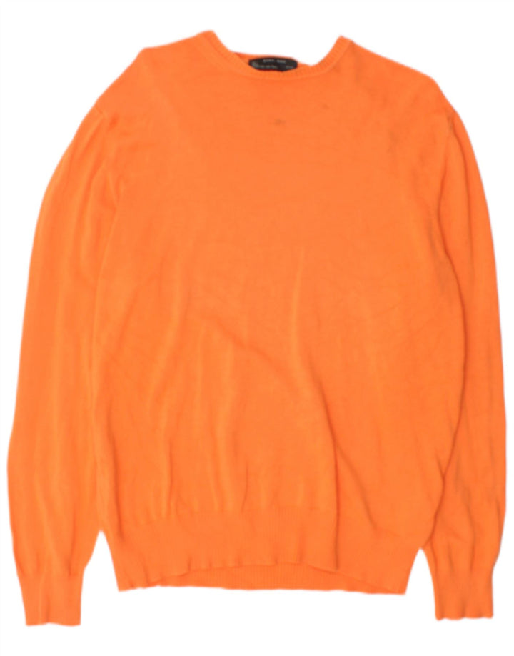 Zara Herren-Pullover mit U-Boot-Ausschnitt, groß, orange Baumwolle