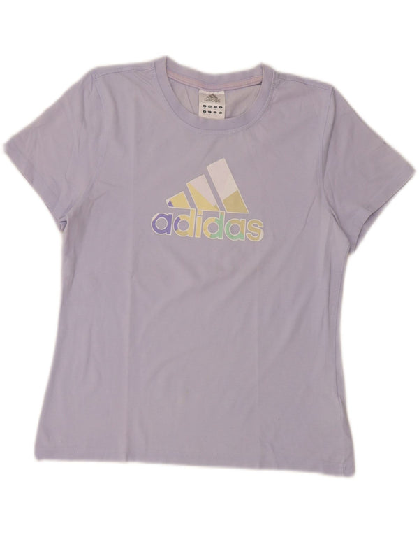 Adidas Damen Crop Graphic T-Shirt Top UK 16 Large Lila Baumwolle