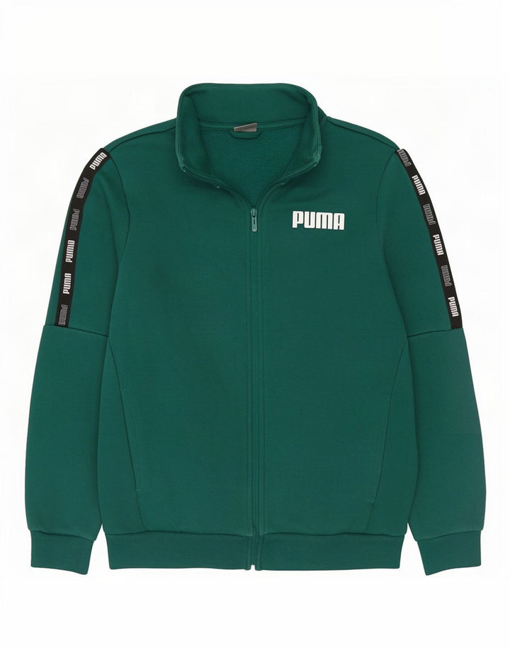 Puma Herren-Trainingsanzug mit grafischem Oberteil, mittelgrüne Farbblock-Baumwolle