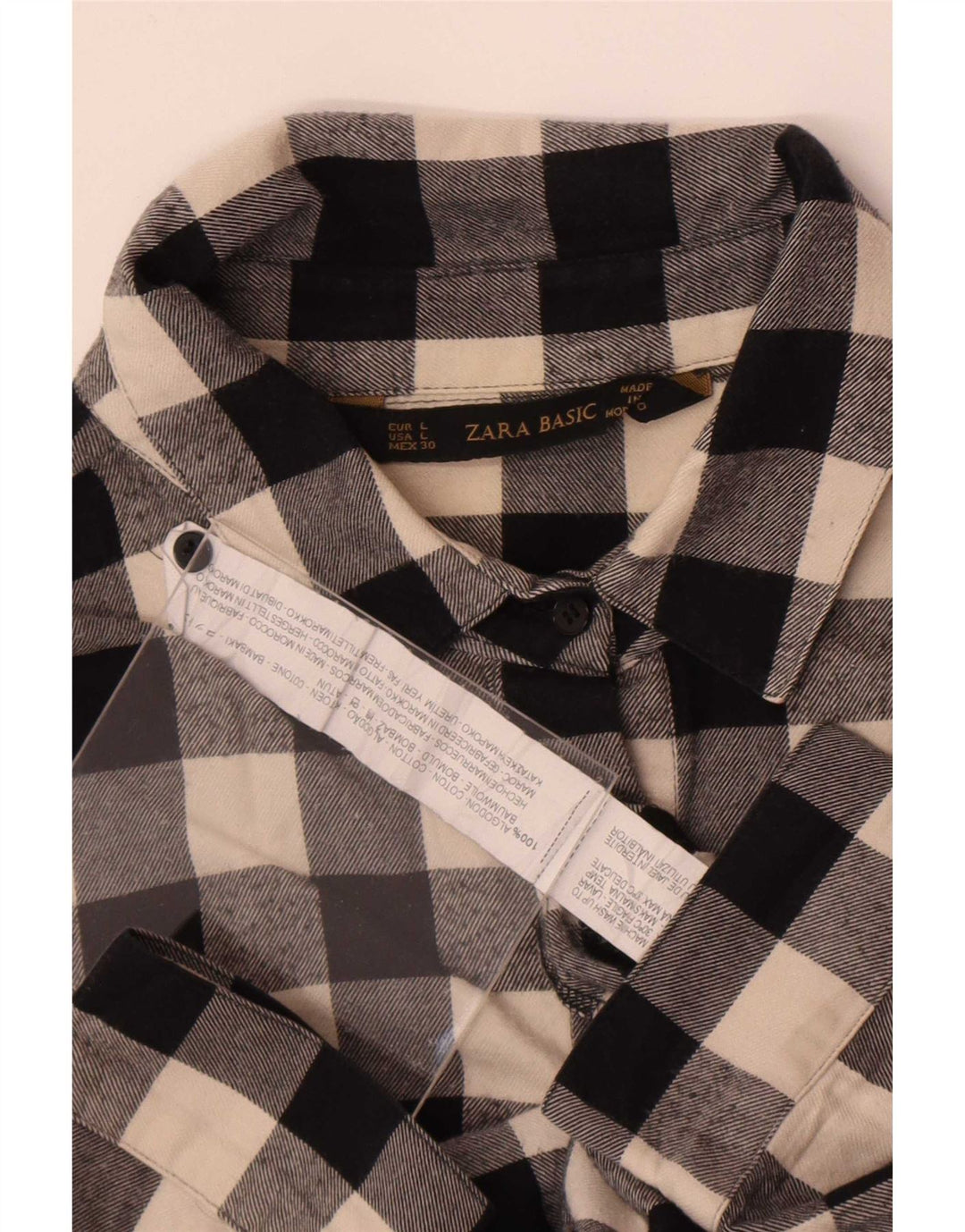 Zara Damen-Hemd UK 14 Large Black Gingham Cotton