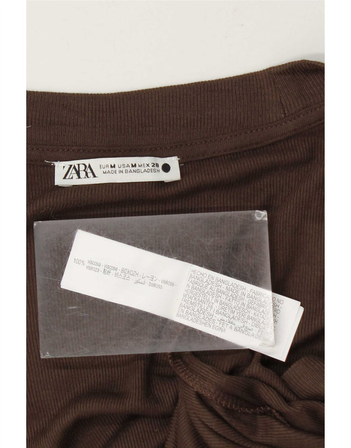 Zara Damen T-Shirt Top UK 14 Mittelbraune Viskose