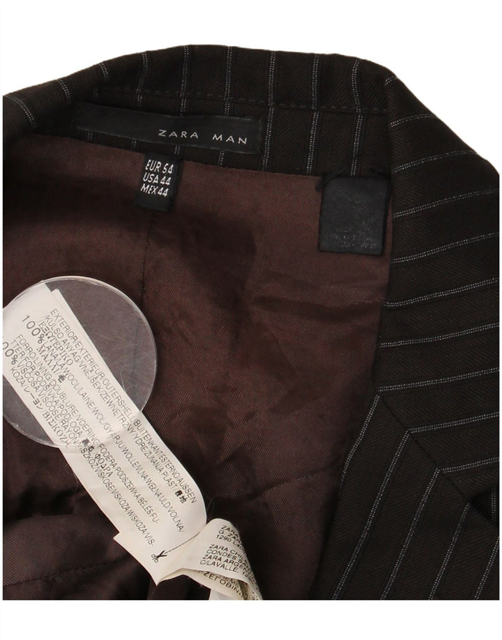 Zara Herren-Blazer mit 2 Knöpfen, EU 54, XL, braune Nadelstreifenwolle