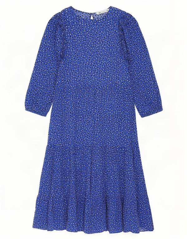 Zara Damen-Kleid mit 3/4-Ärmeln, gestuft, Gr. 10, klein, blau gepunktet