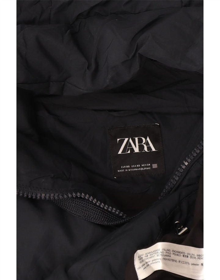 Zara Damen Oversize Crop Hooded Wattierte Jacke UK 6 XS Marineblau Polyester