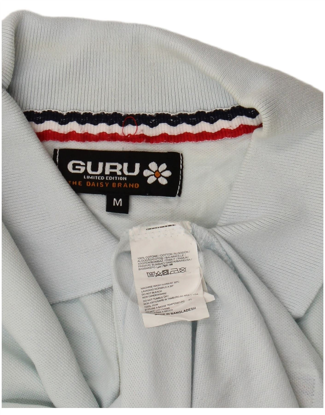 GURU Mens Graphic Polo Shirt Medium Blue Cotton
