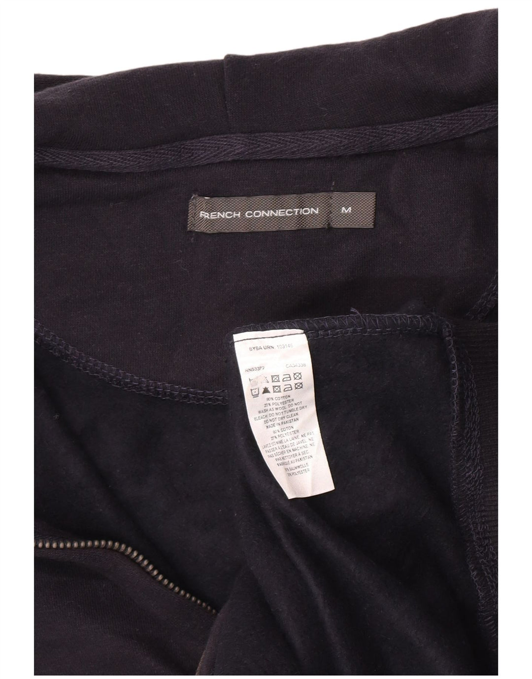 French Connection Herren-Kapuzenpullover mit Reißverschluss, mittlere marineblaue Baumwolle
