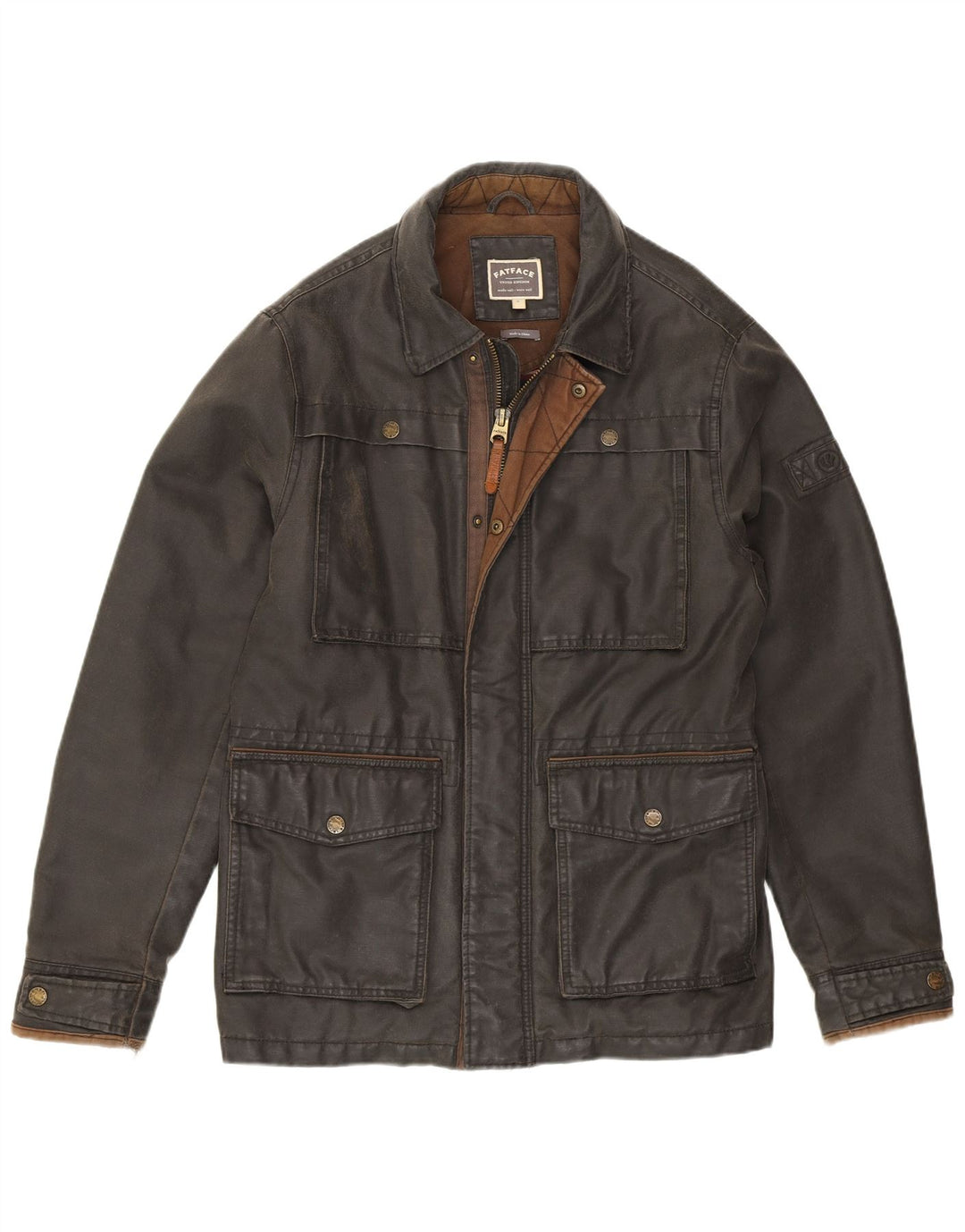 Fat Face Herrenjacke aus gewachster Baumwolle, UK 36, Größe S, grau, Polyester
