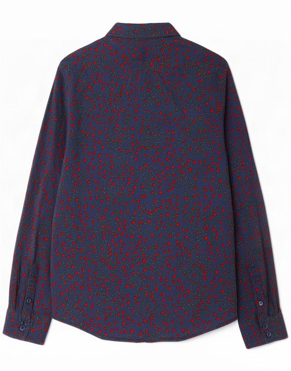 Benetton Damenhemd UK 4 XS Baumwolle mit blauem Blumenmuster