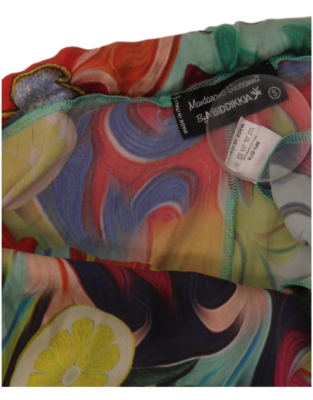 Vintage Damen-Flare-Hose mit abstraktem Muster, klein, W26, L29, mehrfarbig