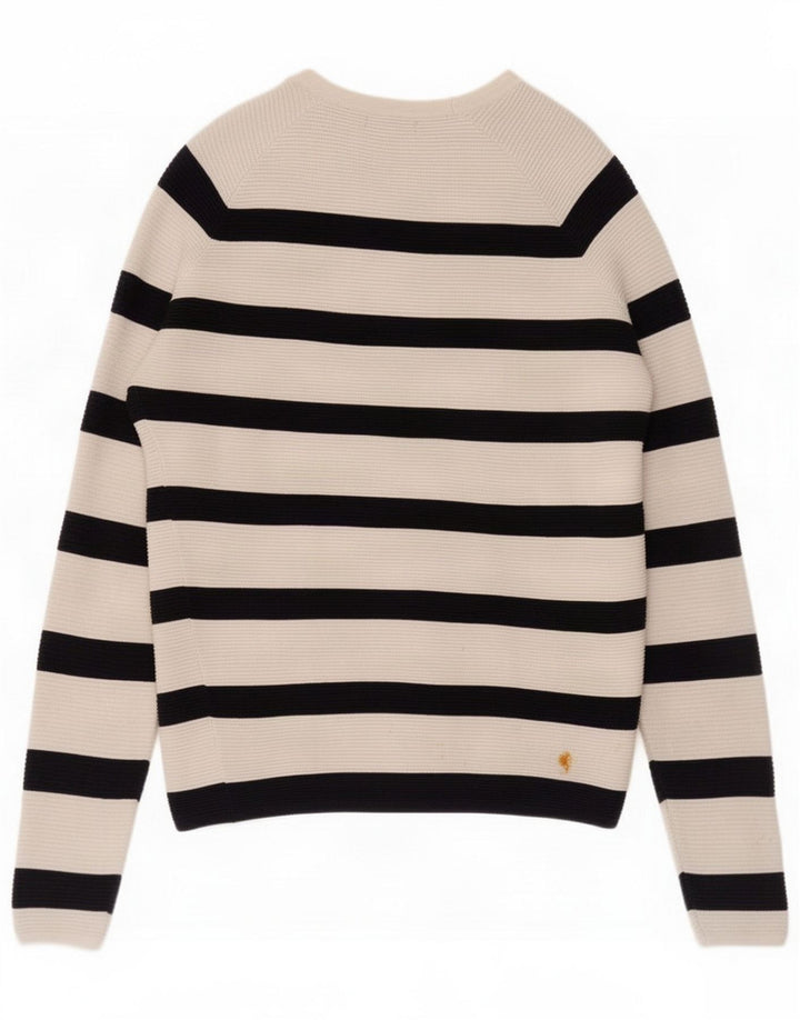 Zara Herren-Pullover mit Rundhalsausschnitt, mittelweiß gestreift
