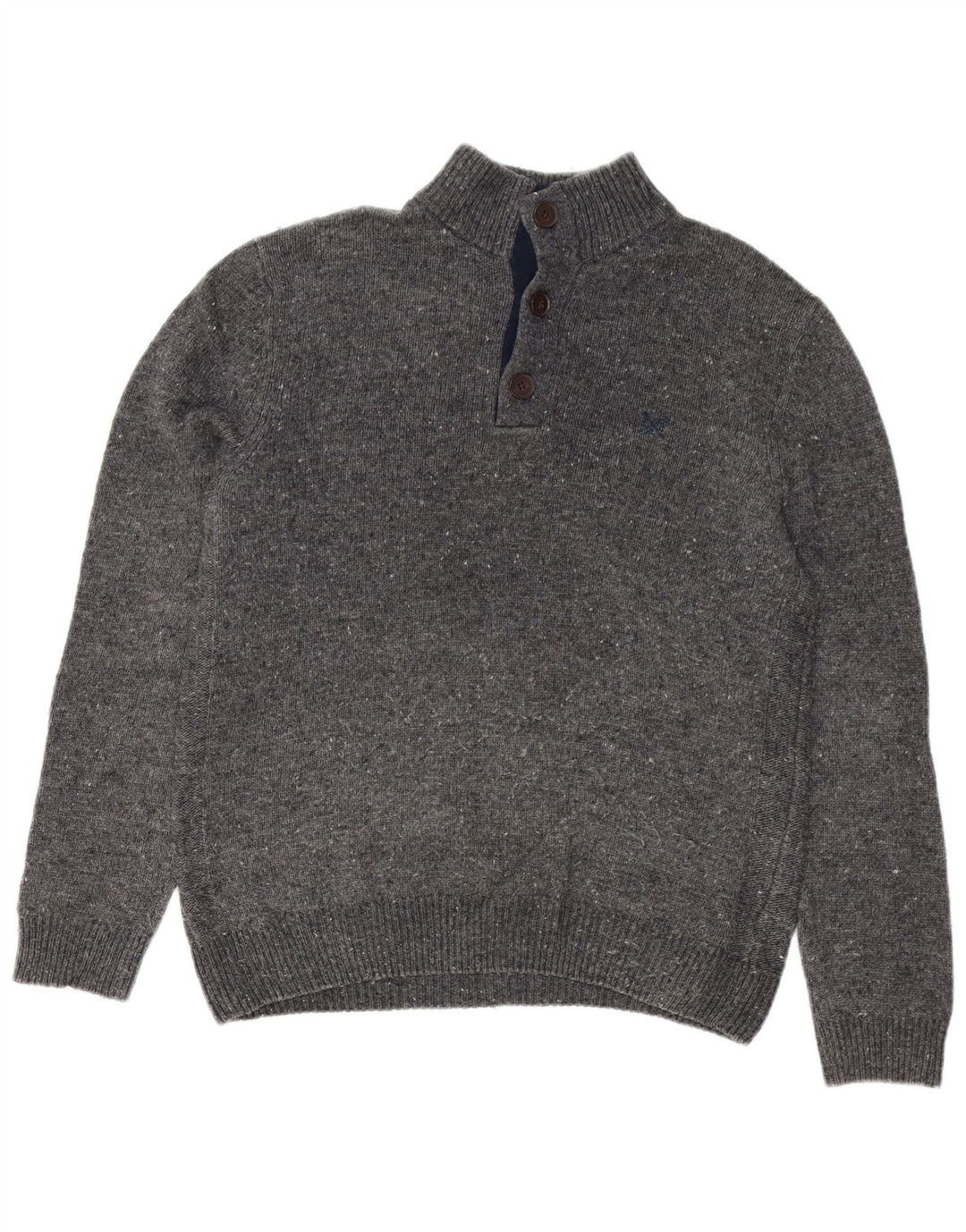 Crew Clothing Herren-Pullover mit Knopfkragen, mittelgrau gesprenkelte Lammwolle