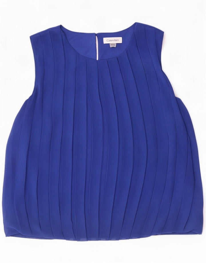 Calvin Klein Damen ärmelloses Blusenoberteil UK 14 Mittelblaues Polyester