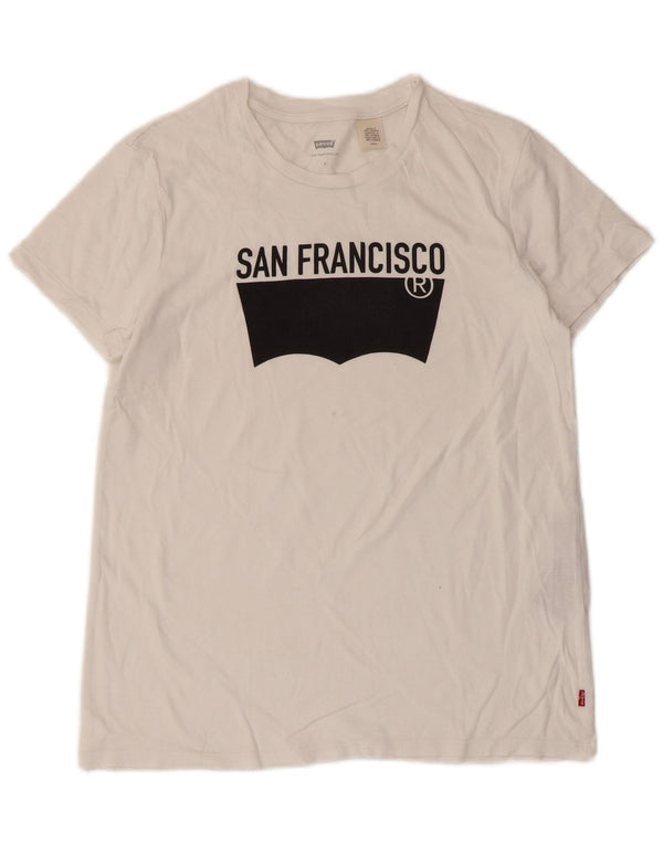 Levi's Damen-T-Shirt mit Grafik, UK 10, Größe S, weiße Baumwolle
