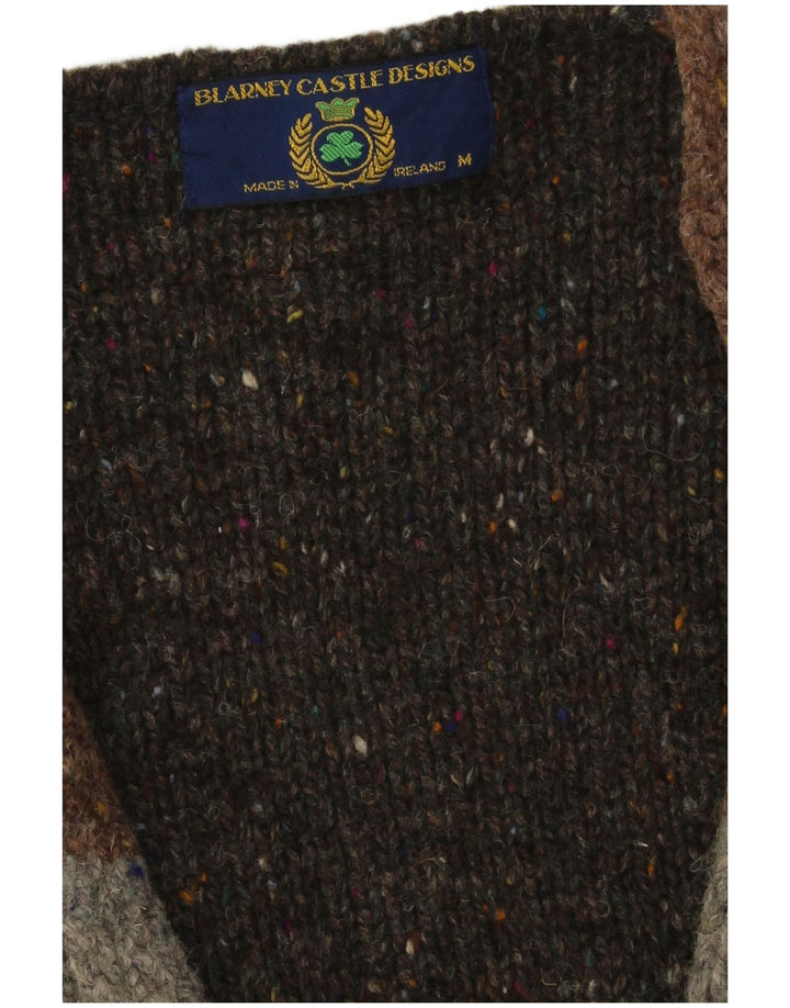 Blarney Castle Herren-Cardigan-Pullover aus mittelgrauer Colourblock-Schurwolle